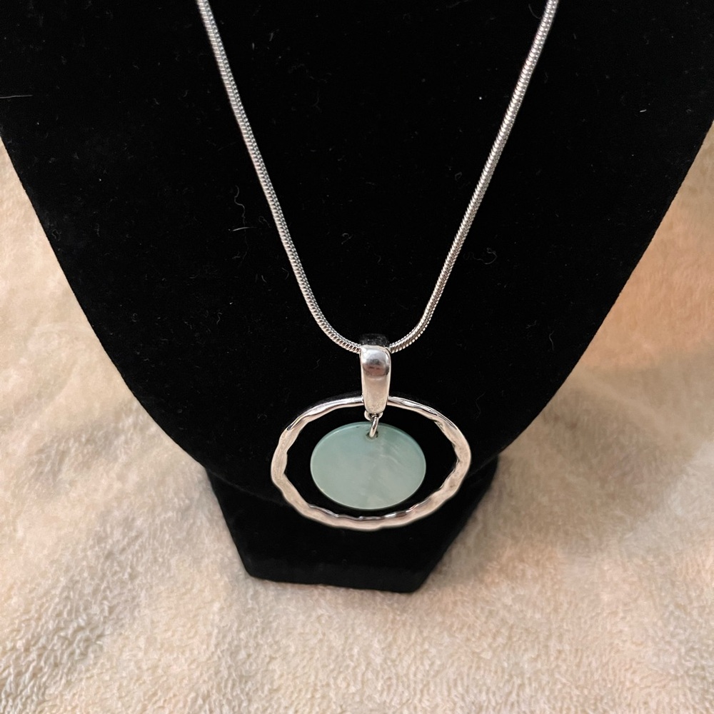 Lia Sophia Layered Disc Pendant Necklace - Silver Tone & Seafoam Green - Picture 5 of 9